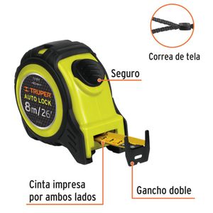 Wincha 8m Flexómetro freno automático contra impactos cinta 25 mm