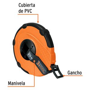 Wincha cinta métrica 20 m, Profesional, flexómetro fibra de vidrio