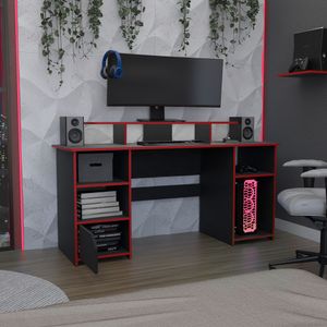 Escritorio Gamer 1 Puerta Keria Wengue - Rojo