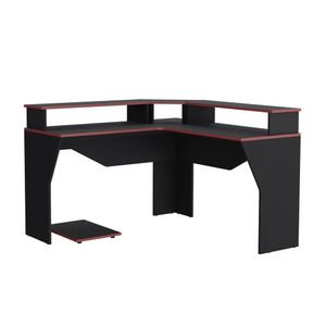 Escritorio Gamer En L Guma Wengue - Canto Rojo