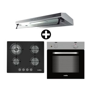 COMBO Mabe: Cocina Empotrable Negra 60 PM6045GV0 + Horno Empotrable HM6028EYAI0 Acero Plata + Campana extractora Cmu6020Pi0 60cm