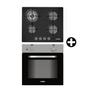 COMBO Mabe: Cocina Empotrable Negra 60 PM6045GV0 + Horno Empotrable HM6028EYAI0 Acero Plata