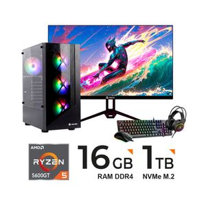 Computadora PC RYZEN 5 5600GT 4.60GHz 16GB DDR4  1TB SSD  MONITOR 23.8" FHD KIT 4EN1 TECLADO MOUSE
