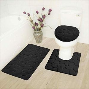 Set De 3 Alfombras de Baño Negro  516NE03