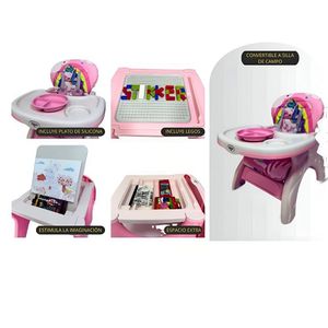 Silla de Comer para Bebe Donna con Plato y Lego Rosado