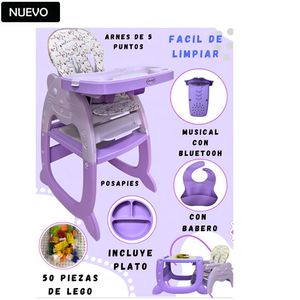 Silla de Comer Carpeta Gato Musical 3 en 1 Lila
