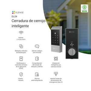 Cerradura inteligente DL04 Desbloqueo Remoto Batería IP54- Ezviz