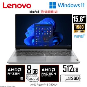 Laptop Lenovo Ideapad 1 15AMN7 AMD Ryzen 5-7520U 8GB RAM 512GB SSD 15.6" FHD 82VG00HBLM