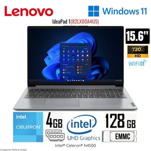 Laptop Lenovo Ideapad 1 15IJL7 Intel Celeron N4500 4GB RAM 128GB EMMC 15.6" HD Win 11 82LX00A4US