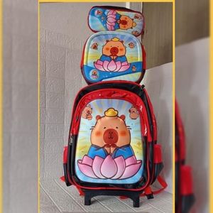 Mochila Capibara 3 Piezas Alto Relieve Ruedas y Luces