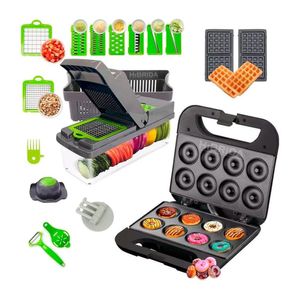 Cortador Picador Alimentos Más Maquina Mini Donas 2En1 Waffles - Combo