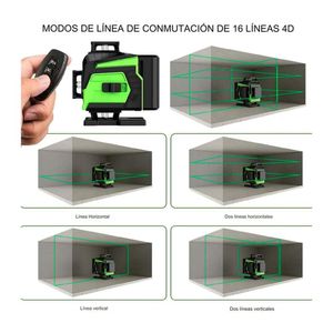 Nivel Láser 4D 16 Líneas Verde Lente 2Baterías Recargable + Trípode