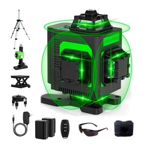 Nivel Láser 4D 16 Líneas Verde Lente 2Baterías Recargable + Trípode