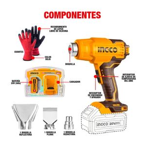 Pistola De Calor Inalámbrica 20V Ingco + 1 Bat 4Ah Cargador - Combo