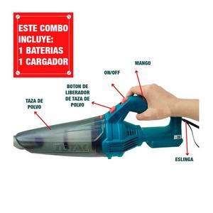 Aspiradora De Mano Inalambrica + Inflador Total 20V Carros
