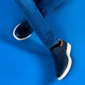 Zapato Slip On Casual ANGELO-077 Azul Viale Homme Cuero