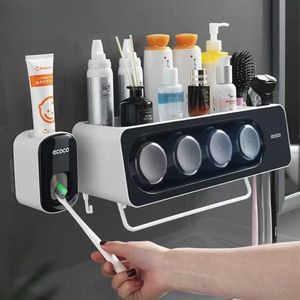 Organizador De Baño 4 Vasos con Porta Cepillos Negro  3123VAS03