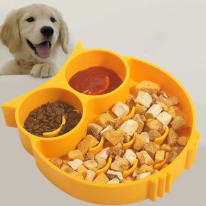 Plato antiansiedad Búho para perros gatos AMARILLO