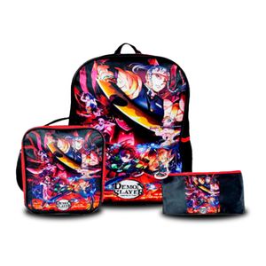 SET KOMBAT MOCHILA + LONCHERA + CARTUCHERA OFICIO TELA DEMON SLAYER