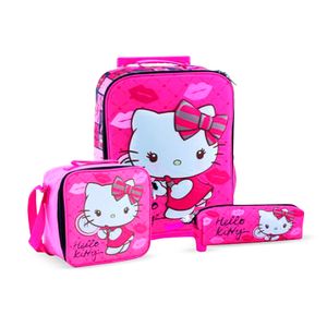 SET KOMBAT MOCHILA + LONCHERA + CARTUCHERA HELLO KITTY