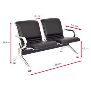 Banqueta de Espera - Tandem Aeropuerto Full Tapiz 2 Asientos Color Negro Ofideas