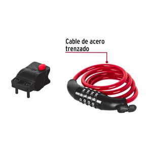 Candado bicicleta  con combinación, 8 mm X 1.0 m, Hermex