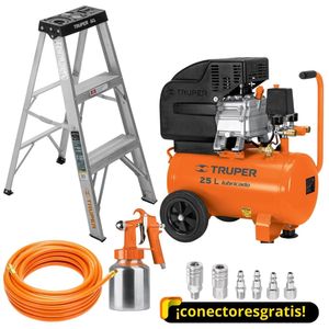 kit compresora de Aire 25Lt, escalera 2 peldaños, manguera y  pistola