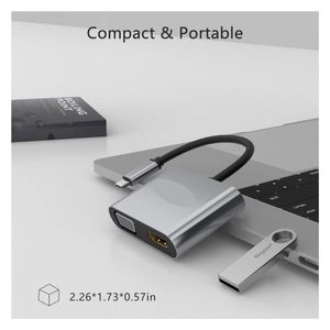 Adaptador 2 en 1 USB-C a HDMI y VGA amplia compatibilidad