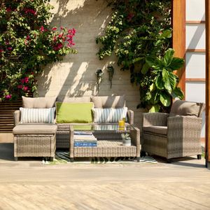 Set de Terraza Seccional Mora Sofá Esquinero + Butaca + Mesa Ratán Brown Orange