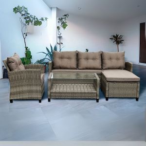 Set de Terraza Seccional Mora Sofá Esquinero + Butaca + Mesa Ratán Brown Orange