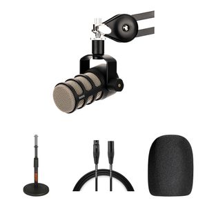 Micrófono RODE PodMic para Podcasting con Soporte de Mesa Telescópico y Kit de Cable XLR