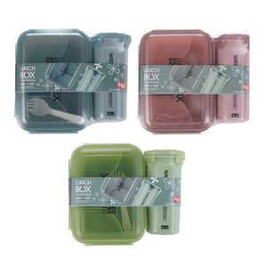 Táper Rectangular Lunch Box con Cubierto y Vaso Hermético Rosado