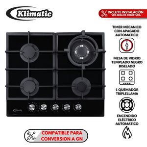 Cocina Empotrable Aosta 60 Pro 4 hornillas Negro