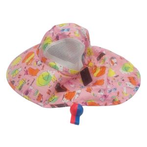 Sombrero con silbato rojo con azul y diseño de gatos sonrientes