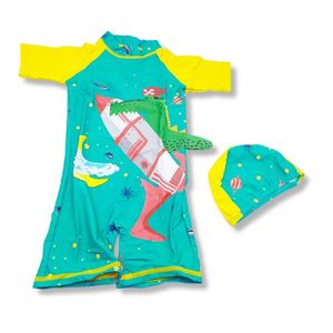 Ropa de Baño para Niño UV Cocodrilo Verde en Cohete Espacial