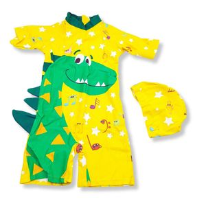 Ropa de Baño para Niño UV Amarillo con Dinosaurio Verde Cuello Largo