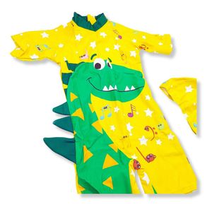 Ropa de Baño para Niño UV Amarillo con Dinosaurio Verde Cuello Largo