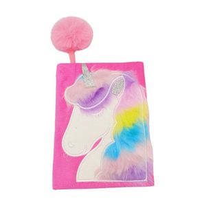 Libreta de Peluche Unicornio Fucsia Rayado