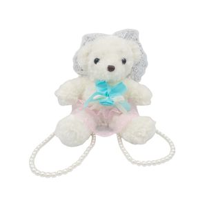 Bolso Modelo Osa de Peluche con Lazo Morado Rosado