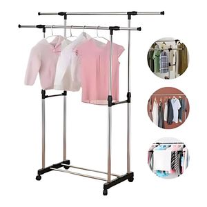 Colgador de Ropa con Ruedas con Doble Organizador Regulable 139x127x37cm