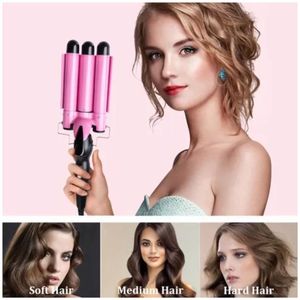 Rizador Profesional Ondulador de 3 Barriles para Cabello Rosado