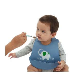 Babero Maternelle con Bolsillo de Silicona Elefantitos para Bebés y Niños Azul