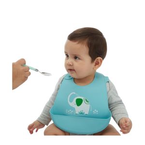 Babero Maternelle con Bolsillo de Silicona Elefantitos para Bebés y Niños Celeste