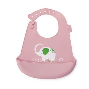 Babero Maternelle con Bolsillo de Silicona Elefantitos para Bebés y Niños Rosado