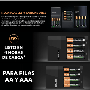 Cargador de Pilas Duracell + 4 Pilas AA de 2500 mAh Recargables