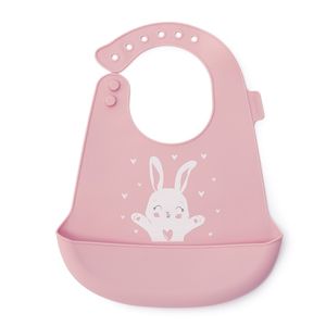 Babero Maternelle con Bolsillo de Silicona Conejito para Bebés y Niños Rosado