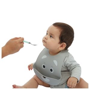 Babero Maternelle con Bolsillo de Silicona Osito para Bebés y Niños Plomo