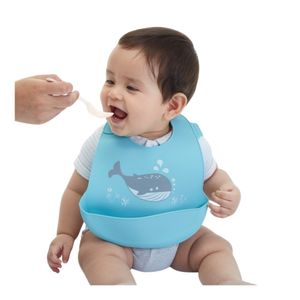 Babero Maternelle con Bolsillo de Silicona Ballenita para Bebés y Niños Celeste