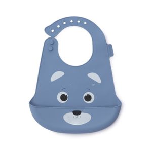 Babero Maternelle con Bolsillo de Silicona Osito para Bebés y Niños Azul