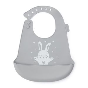 Babero Maternelle con Bolsillo de Silicona Conejito para Bebés y Niños Plomo